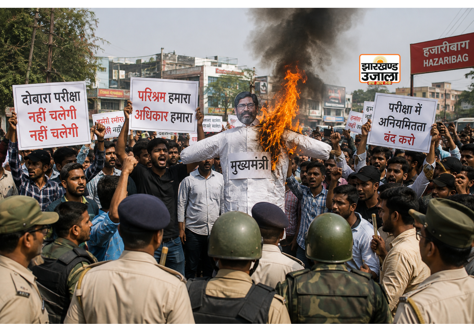 हजारीबाग में पुनर्परीक्षा के विरोध में बवाल, पथराव के आरोप में पुलिस की बड़ी कार्रवाई