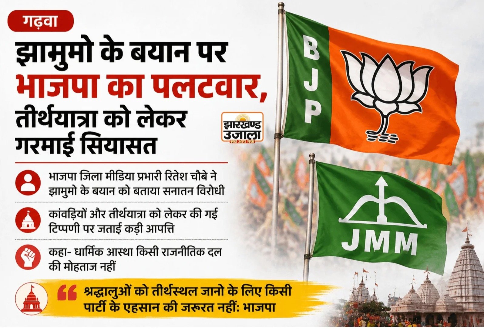 गढ़वा में झामुमो के बयान पर भाजपा का पलटवार, तीर्थयात्रा को लेकर गरमाई सियासत